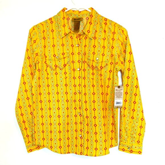 Wrangler Girls Yellow & Red Aztec Print Long Sleeve Button-Up Shirt XL - Picture 1 of 5